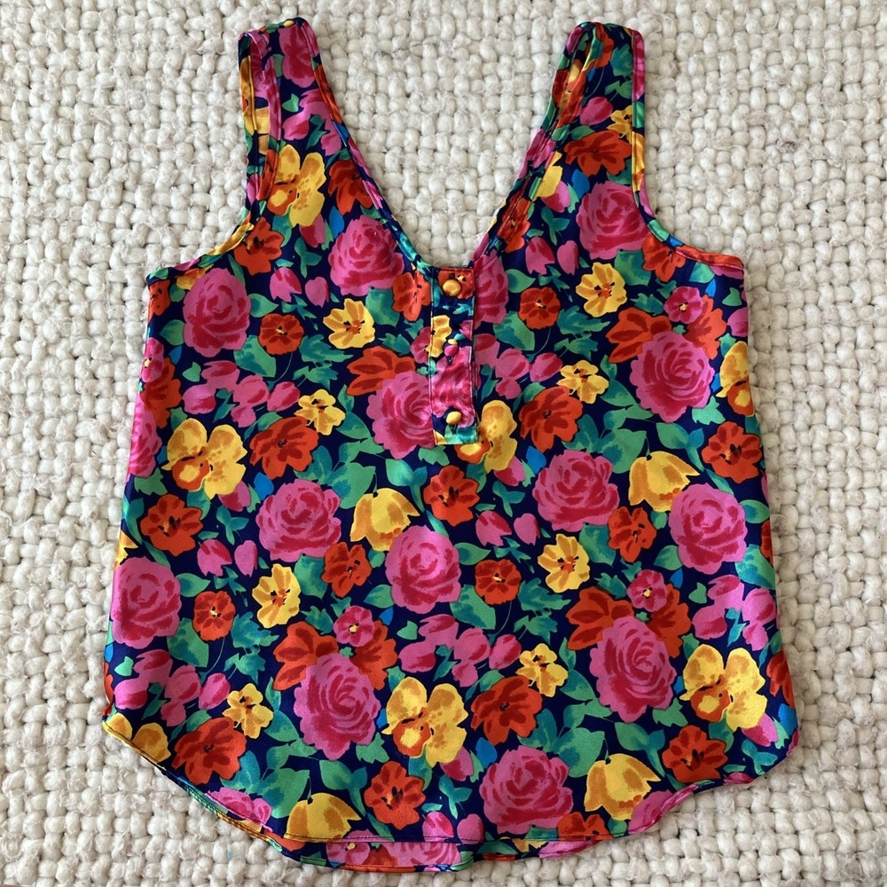 VTG 90's Victoria's Secret Gold Label‎ Tank Top Satin Floral Garden Boho Y2K